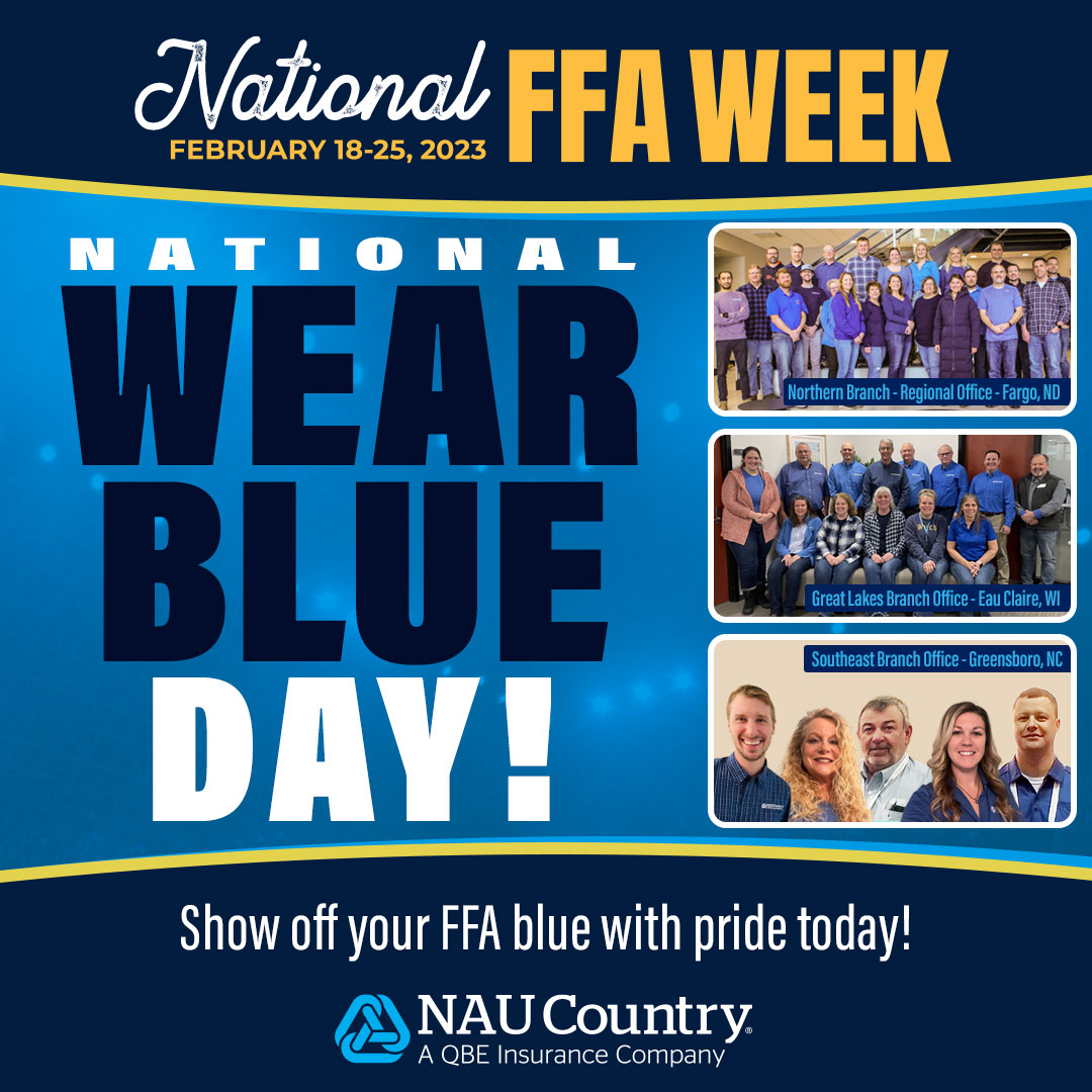 naucountry's tweet photo. Today’s the day to wear blue in support of National FFA! Share your pictures in the comments below! https://t.co/ZGBRex81sz | https://t.co/44A6z8qG7E
#NAUCountry #QBENorthAmerica #QBE #CropInsurance #FFAWeek #FFAWeek23 #FFAWeek2023 #FFABlueJacket #BlueJacket #BlueCorduroy #FFA https://t.co/sxC03IlCks