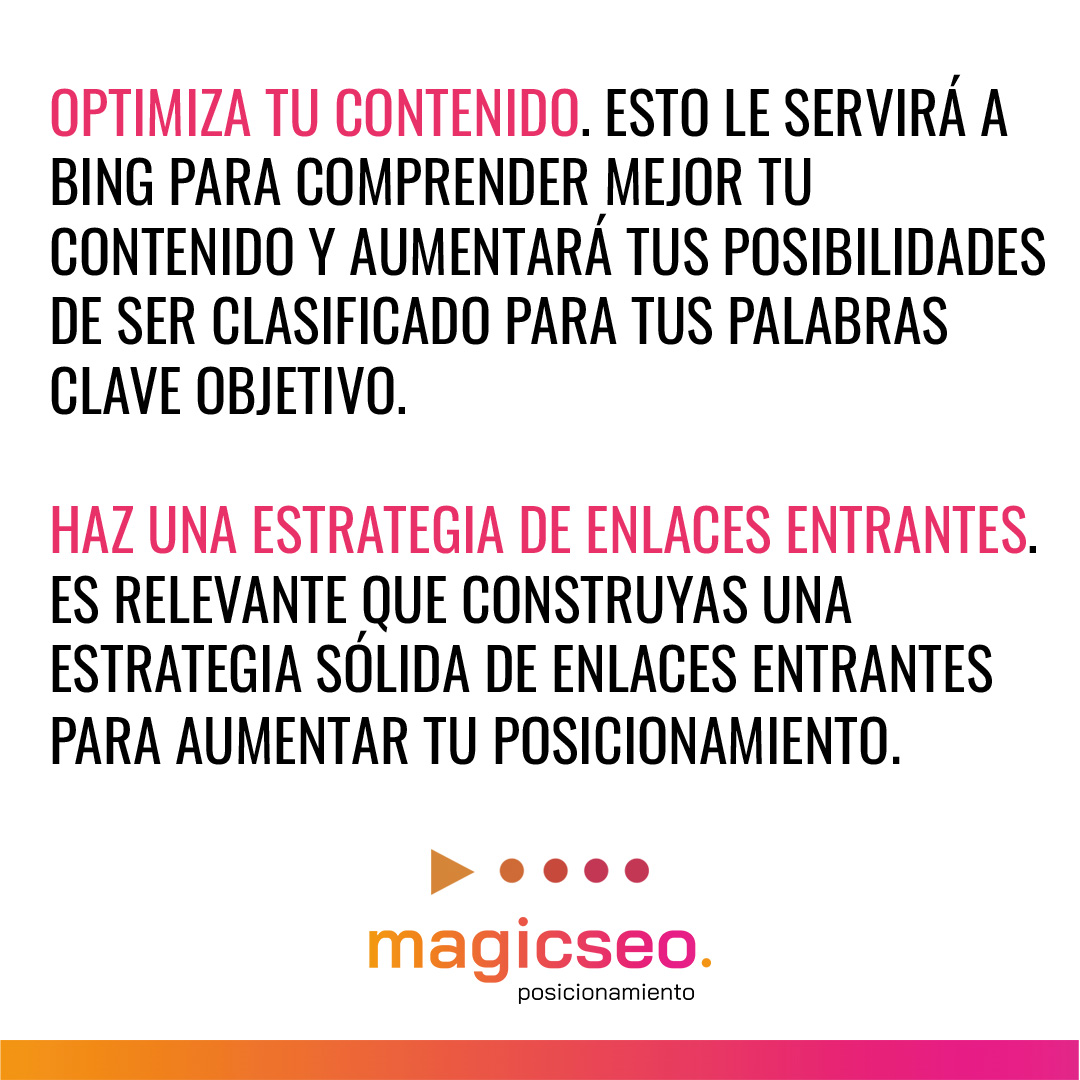magicseoweb's tweet photo. ¿Quieres saber cómo aumentar el posicionamiento en el buscador Bing?

¡Desliza!

#Bing #optimizar #contenido #dispositivosmóviles #posicionamiento #estrategia #enlacesentrantes #palabrasclave #SEO https://t.co/rcgPhr4Puj