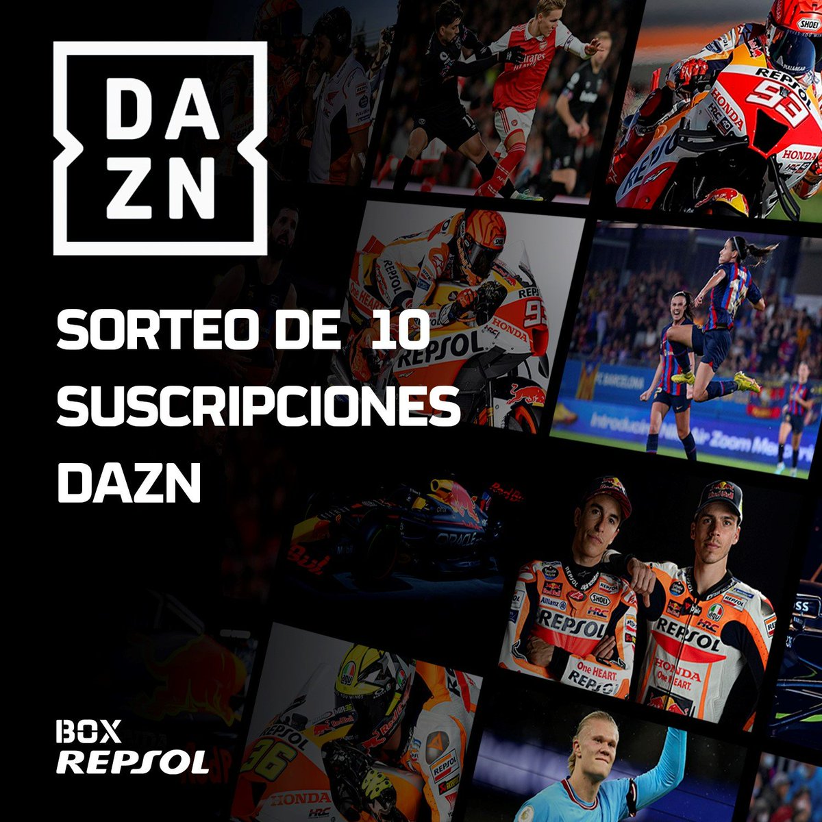 box_repsol's tweet photo. ¿Quieres ver #MotoGP gratis?👀👇

💥¡Llévate un año de suscripción gratis de DAZN TOTAL y disfruta de todos los deportes! 

☑️Segue a @box_repsol.
❤️Dale 'like' a la publicación.
💬Menciona a ese amig@ con el que verías todas las carreras.

📅¡Tienes hasta el 7/03!

🍀¡Suerte! https://t.co/eBjQ9eVxV9