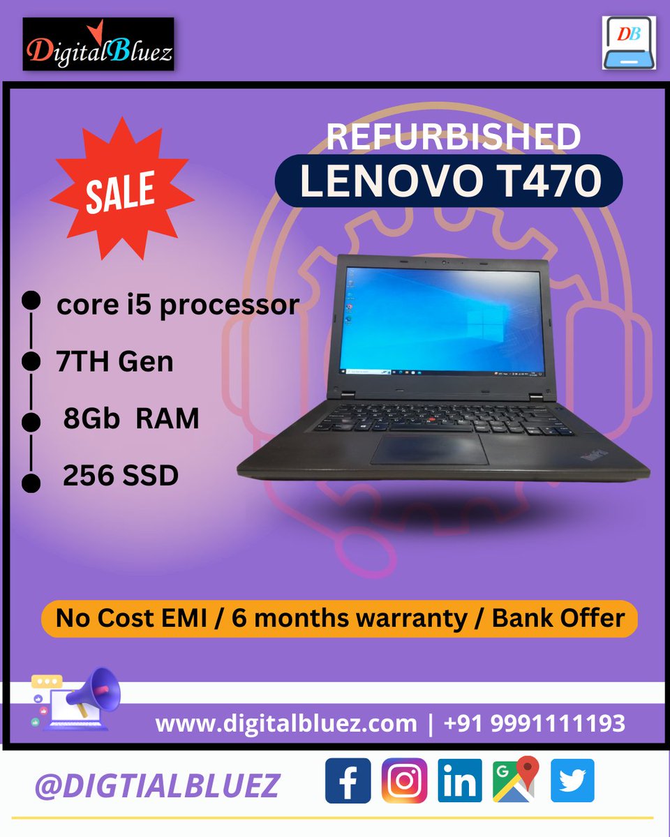 DigitalBluez_IT's tweet photo. Refurbished
Lenovo T470 laptop
.
.
follow us👇
Facebook: https://t.co/pqT7yMOXzi
Instagram: https://t.co/BwIzH2md3q
LinkedIn: https://t.co/SaYBJtIsuQ
Twitter: https://t.co/zANQzGwAup

#trendingreels #refurbishedlaptop #refurbisheddesktop #noida #secondhandlaptop #wholesalelaptop https://t.co/ZpB7eme3yX