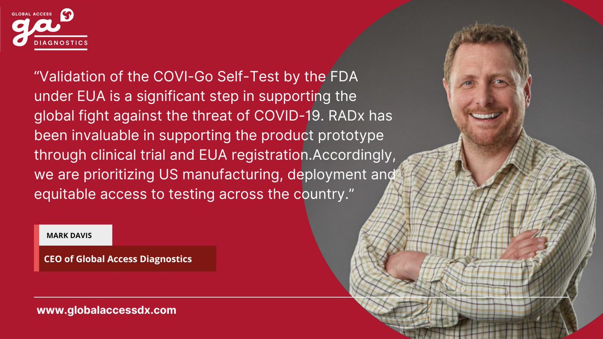 We're pleased to announce that our proprietary COVI-Go™ #SARSCoV2 Ag Self-Test received Emergency Use Authorization from the <a href="/US_FDA/">U.S. FDA</a> for over-the-counter home use.

The development of the test was funded through the US <a href="/NIH/">NIH</a> RADx® initiative.

Read more: globalaccessdx.com/covid-19-rapid…