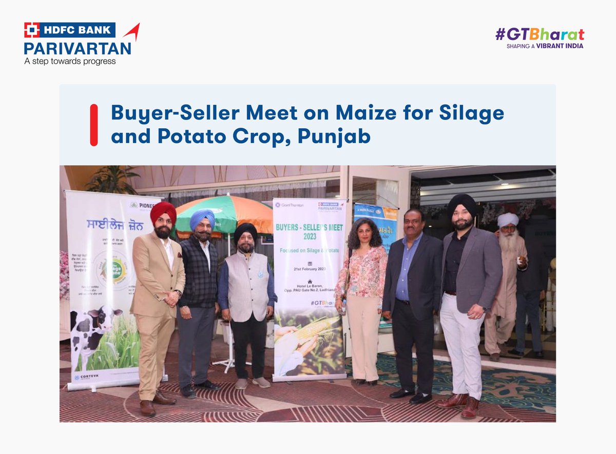 GrantThorntonIN's tweet image. #LocalEconomicDevelopment | Empowering Farmers Through Buyer-Seller Meet on 'Maize for Silage and Potato Crops'
HDFC Parivartan and #GTBharat organised a successful buyer-seller meet, attended by eminent figures from the State Agriculture Department, KVK officials, and...