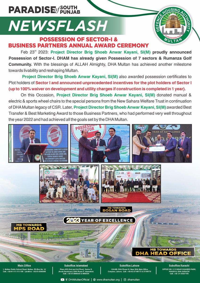 bodlabuilders's tweet photo. “Sector-I posession and Award Ceremony”
Project Director Brig. Shoeb Anwar Kayani, SI(M) announced posession of Sector-I and awarded Bodla Builders with ”The Best Transfer and Best Marketing Award” in annual award ceremony for the year 2022.
#Multan #DhaMultan #BodlaBuilders https://t.co/zpB3zuiOs0