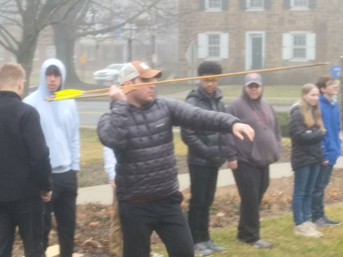MU_HistoryDept's tweet photo. Students in @MoravianU History of Native North America class doing #HandsOnHistory. After discussing the Paleolithic and Archaic periods in class, students experienced hunting the elusive cowdeer with atlatls. https://t.co/WDuLEmw8LF