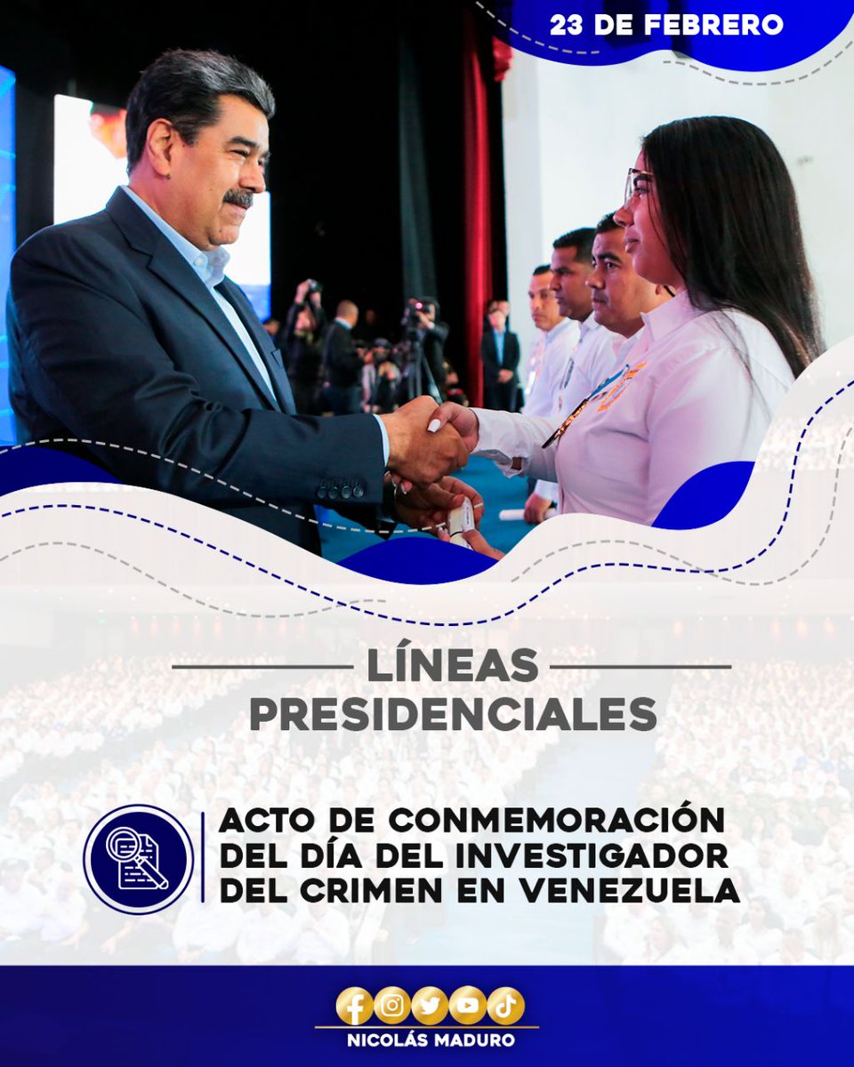 MPPOP_OFICIAL's tweet photo. #DeInterés | 🇻🇪📢Compartimos las Líneas Presidenciales de este #23Feb en el marco del Acto de Conmemoración del Día del Investigador del Crimen en Venezuela , en el participó el Pdte. @NicolasMaduro

#SancionesAsesinas #SomosTricolor
@delcyrodriguezv @NestorLReverol https://t.co/iFm90NAXOk
