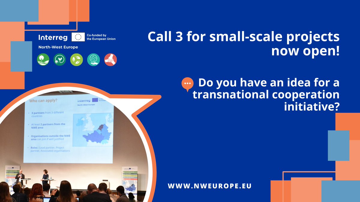 📢📢 #smallprojectsNWE📢📢

Call 3 for small-scale projects is now open👍

The main objective of this call is to allow projects with a reduced scope, partnership size, and duration to apply with the #NWE Programme.

🗓️12 July 
➡️nweurope.eu/news-events/la…