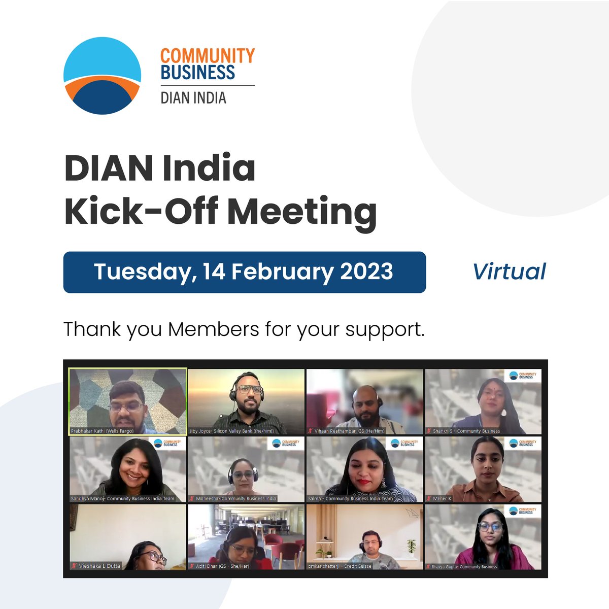 📣DIAN India Kick-Off Meeting 👉Find Out More: lnkd.in/gfHy3DFR --------- Community Business’ DIAN India began the year with a Kick-Off meeting on Tue, 14 Feb 2023, encompassing our strategy and agenda for the year. Thank you to all the members who attended the meeting.