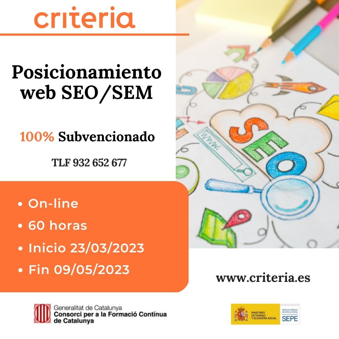 ¿Quieres conocer qué es SEO y qué son sus ventajas para la empresa. Ser capaz de poner en práctica un proyecto de promoción de páginas web?
❗No pierdas tu plaza!
Link: hubs.ly/Q01Dk_qP0

#formaciónsubvencionada #cursosonline <a href="/Criteria_RRHH/">Criteria</a>