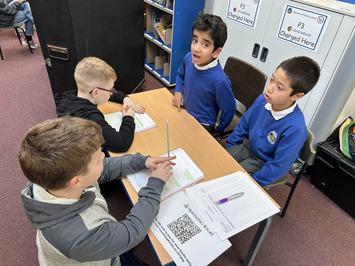 MenstriePrimary's tweet photo. P4S and P6E working together today. P6s were interviewing P4s about online safety. Questions were prepared in advance and now responses will be included in their Digital Tech Magazines (typed up on Chromebooks) #digitalMenstrie @ClacksDigital https://t.co/QnpF0bVQci