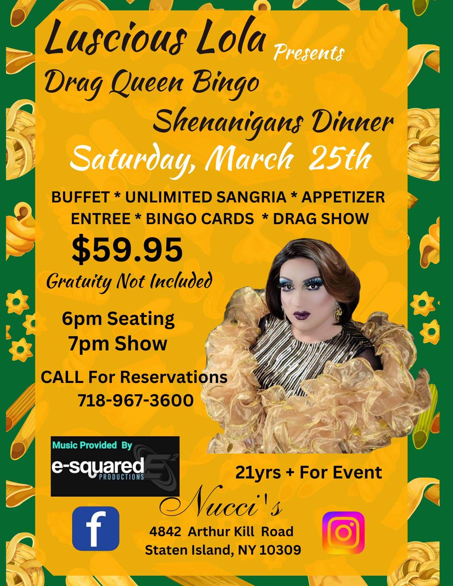 LTLUSH2's tweet photo. Shes back @nuccissi #lusciouslola #dragshow #dragbingo #dj #music #dancing #italianbuffet #unlimitedsangria #saturdaynight #march2023 https://t.co/GXRjGBGEca