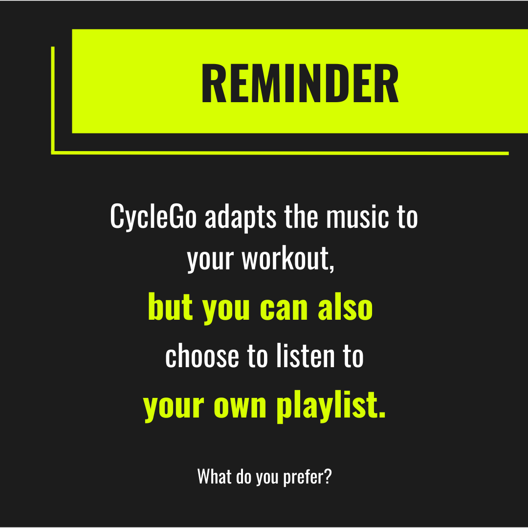 CycleGoApp's tweet image. CycleGo has been designed so that the rhythm of the music adapts to the pedaling cadence of the workout.

But if you prefer to listen to your own playlist... You can!
#FitnessApp #VirtualCycling #IndoorFitness #VirtualFitness #IndoorCycling #indoortraining #trainingapp #cyclego
