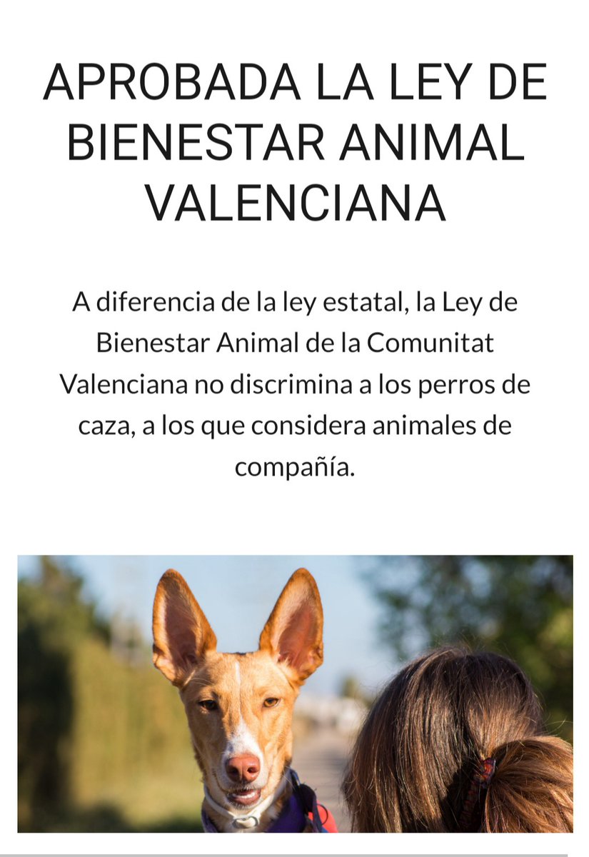 AnimaNaturalis's tweet photo. 🟢🐾🏛 Aprobada la Ley de protección, bienestar y tenencia de animales de compañía de la Comunidad Valenciana, que sustituye a la anterior, de 1994.

A diferencia de la estatal, no discrimina a los perros de caza, a los que considera animales de compañía.
 https://t.co/SDzDc3wxLR https://t.co/pO5UetkAKl