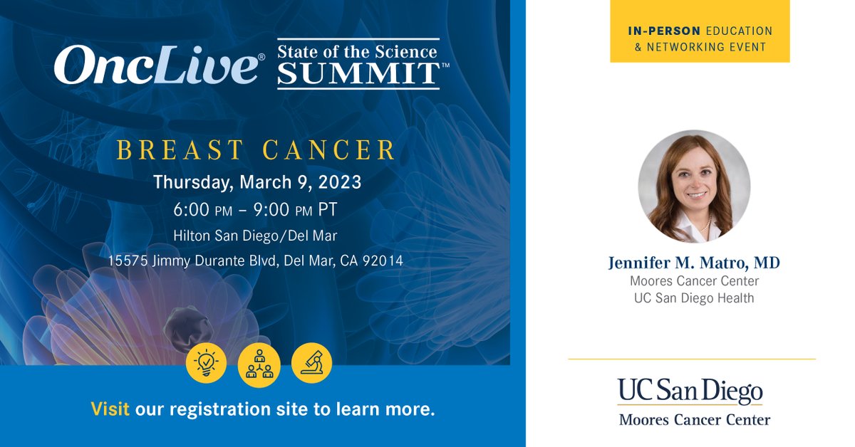 OncLive.com (@onclive) on Twitter photo Registration is open! Join Jennifer M. Matro, MD at <a href="/UCSDCancerCTO/">UCSD Moores Cancer Center- Clinical Trials Office</a> as she chairs an <a href="/OncLiveSOSS/">OncLive SOSS</a> Breast Cancer in-person education and networking event on 3/9 at 6:00 PM! #SOSS
Register Today: ow.ly/QRRS50MYlUk Registration is open! Join Jennifer M. Matro, MD at <a href="/UCSDCancerCTO/">UCSD Moores Cancer Center- Clinical Trials Office</a> as she chairs an <a href="/OncLiveSOSS/">OncLive SOSS</a> Breast Cancer in-person education and networking event on 3/9 at 6:00 PM! #SOSS
Register Today: ow.ly/QRRS50MYlUk