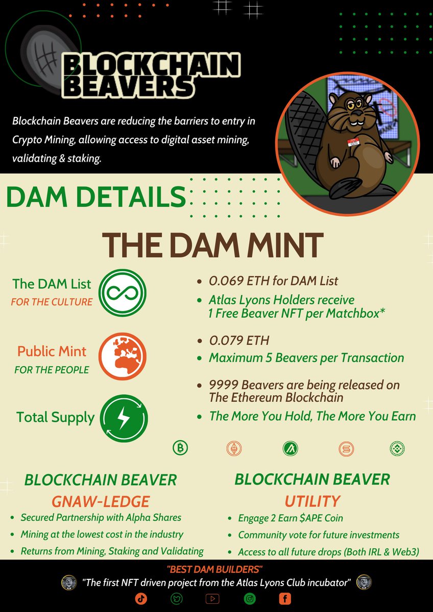 BlockchainBeavr's tweet photo. Beavers are building something big, and you can too!
Join the Blockchain Beavers Minting February 27th 
#BlockchainBeavers #TokenMinting #PublicPrice
https://t.co/NSHmsTp4iZ https://t.co/J7GO2TfsOA