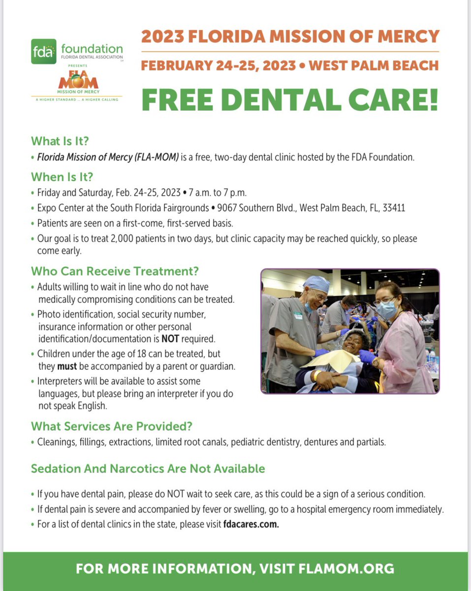 jojohart's tweet photo. Free Dental Care! South Florida Fairgrounds in West Palm Beach - Friday, Feb. 24 and Saturday, Feb. 25! https://t.co/HRtFNgBuLX