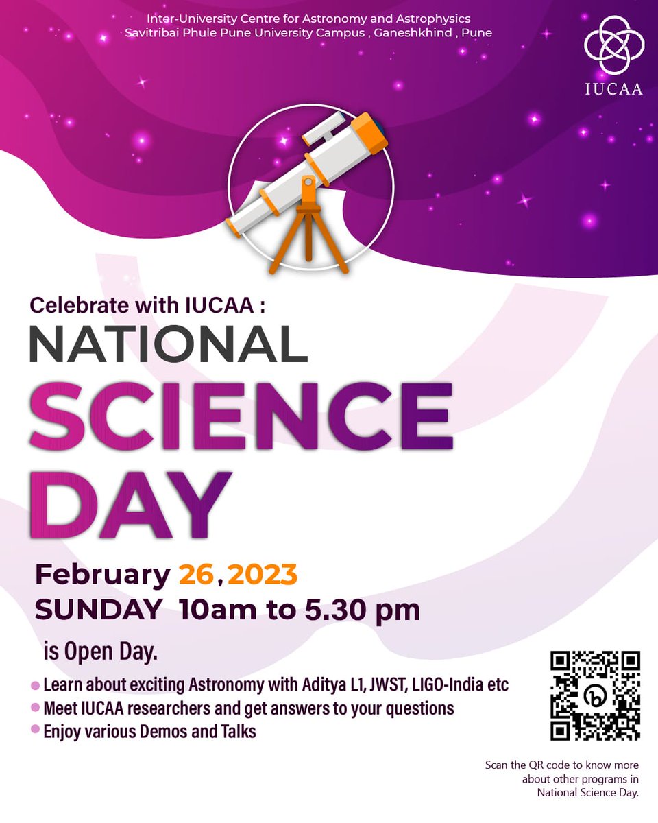 One of the most exciting days at <a href="/IUCAAstro/">Inter-University Centre for Astronomy&Astrophysics</a> coming up - The Open Day on occasion of #NationalScienceDay. Make sure you visit us on the 26th Feb if you are in town (or join online for some parts). sites.google.com/view/iucaansd2…