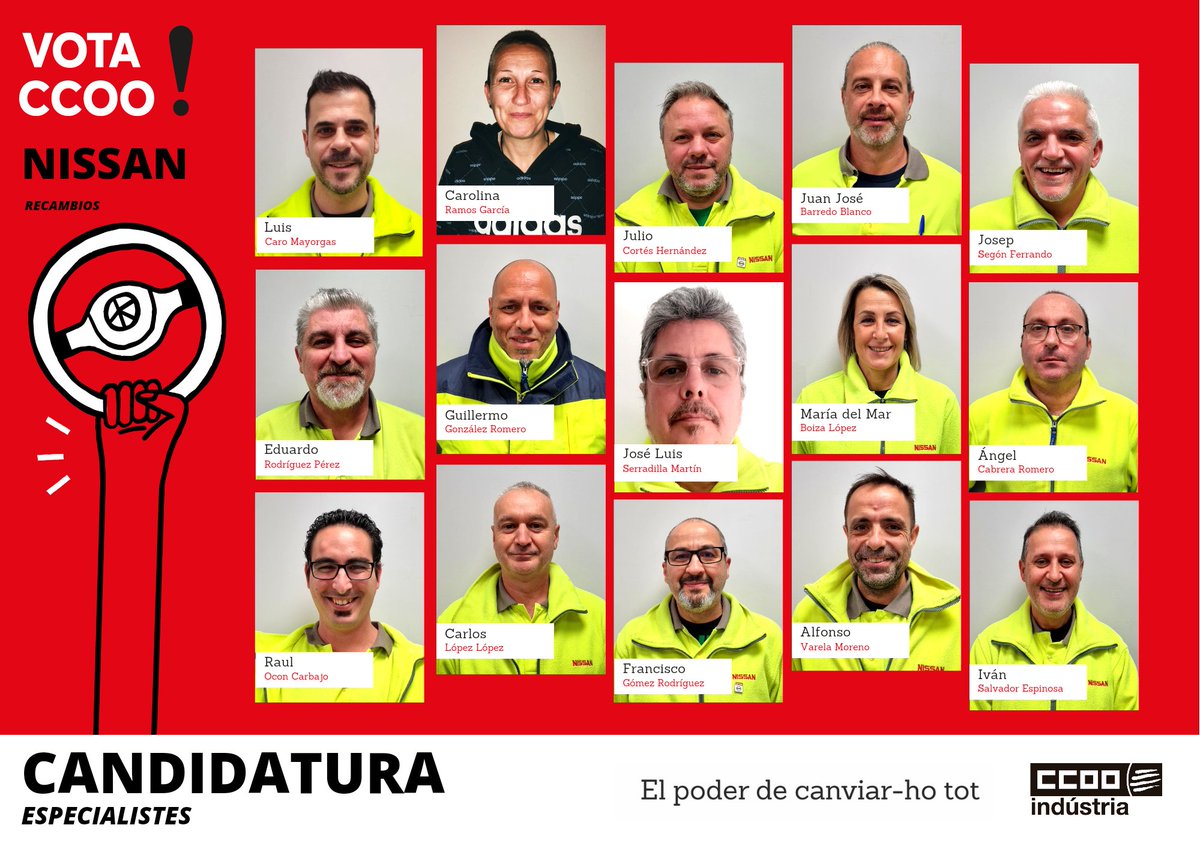 Os presentamos a las personas candidatas a representar a CCOO en el Comité del centro de Recambios. 

El próximo 28 de febrero 
‼️VOTA CCOO‼️