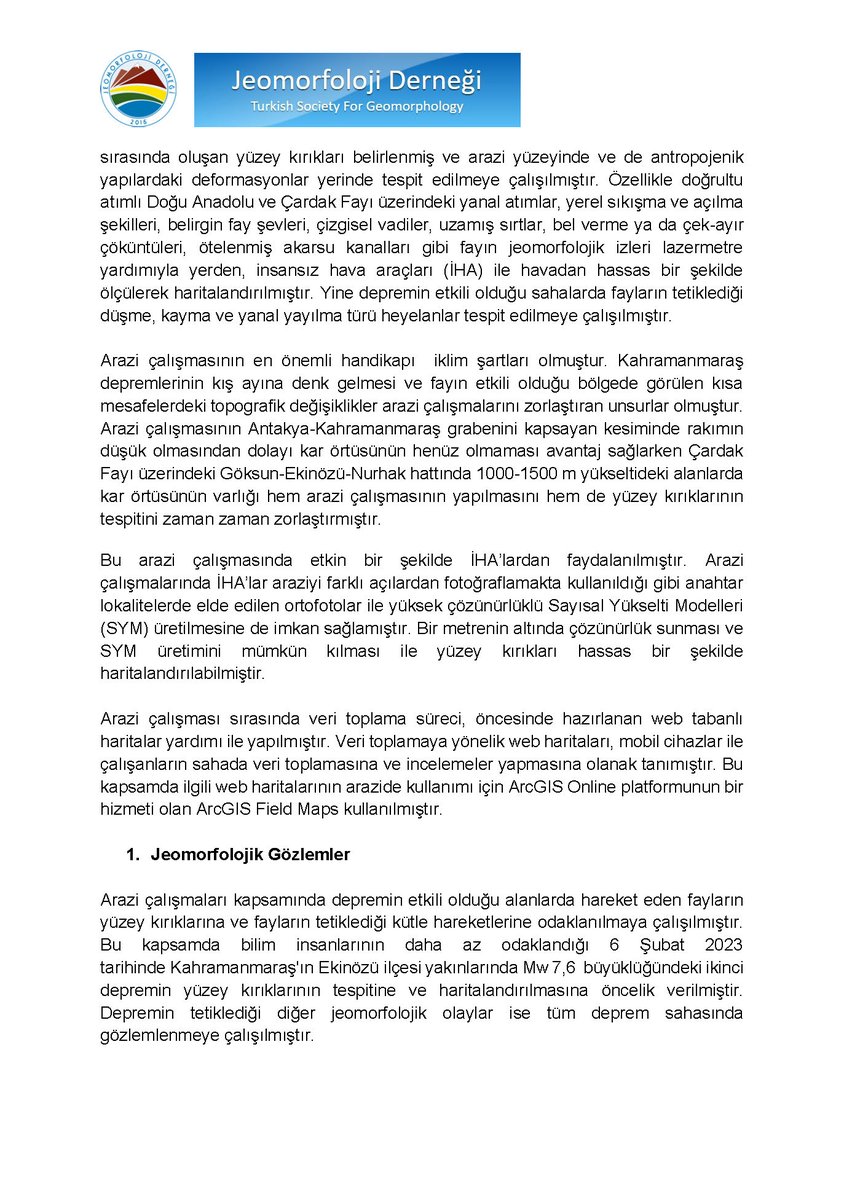 JeomorfolojiDer's tweet photo. 1) Jeomorfoloji Derneği, 6 Şubat 2023 (Kahramanmaraş - Hatay) Depremlerine Dair Jeomorfolojik Ön Tespitler
+ https://t.co/iQ2Sgvw3Wi
