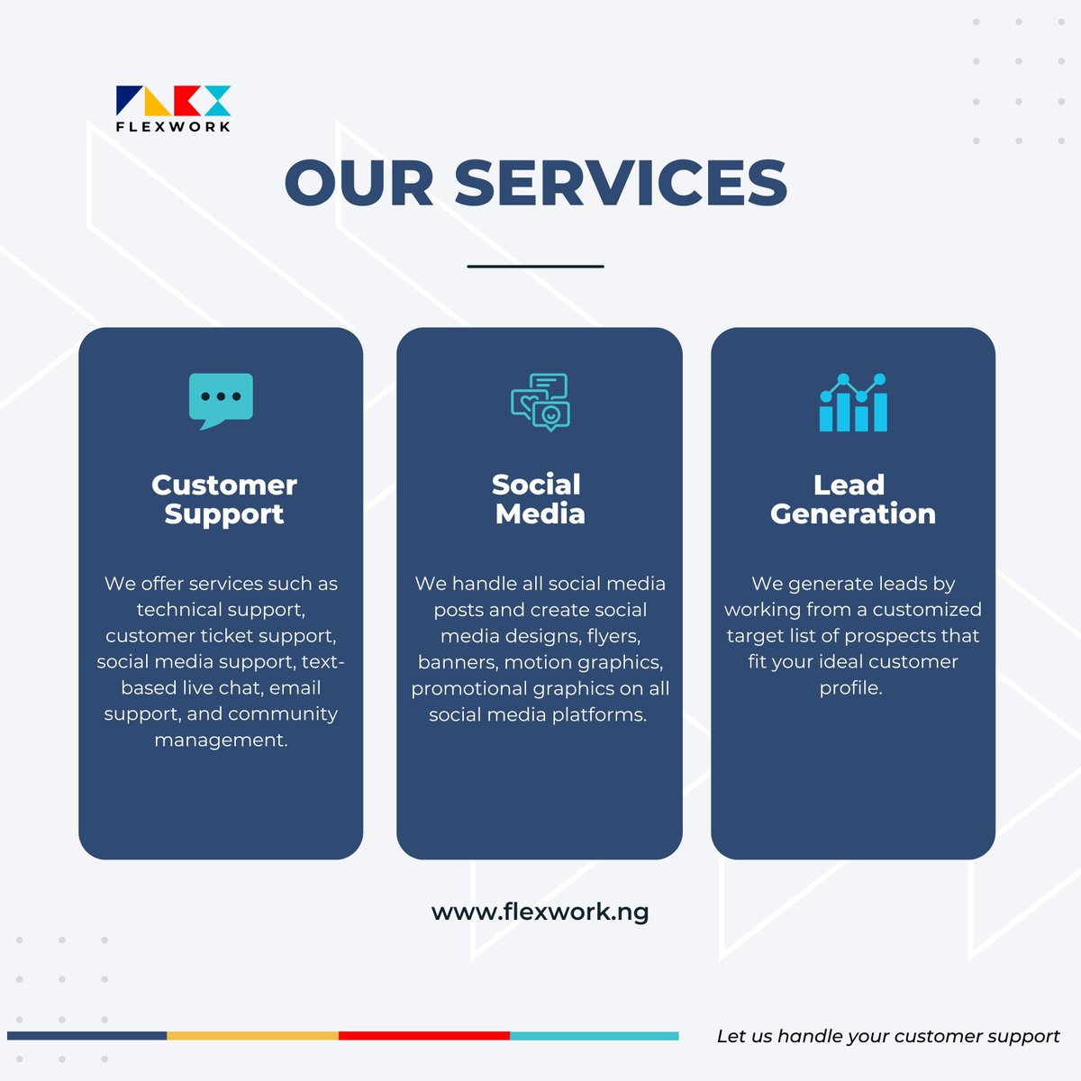 Flexwork | Customer Support | Social Media Manager (@flexworkng) on Twitter photo 2023-02-24 12:00:24 A good day to remind you of what we do at Flexwork. #CelebrateService #CustomerExperience #Business #Outsourcing #Flexwork A good day to remind you of what we do at Flexwork. #CelebrateService #CustomerExperience #Business #Outsourcing #Flexwork