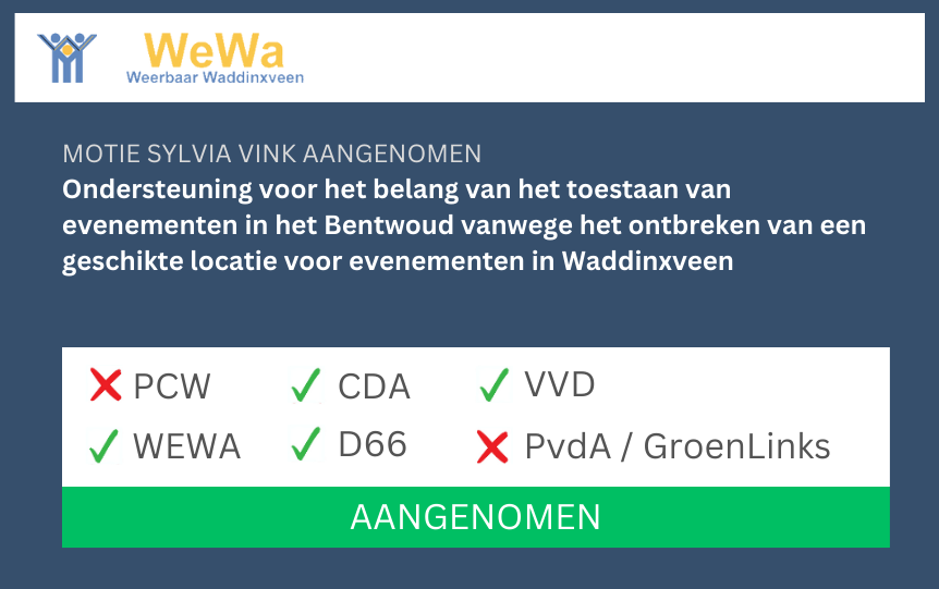 Om de levendigheid te bevorderen willen wij meer mogelijkheden voor het organiseren van evenementen in Waddinxveen.