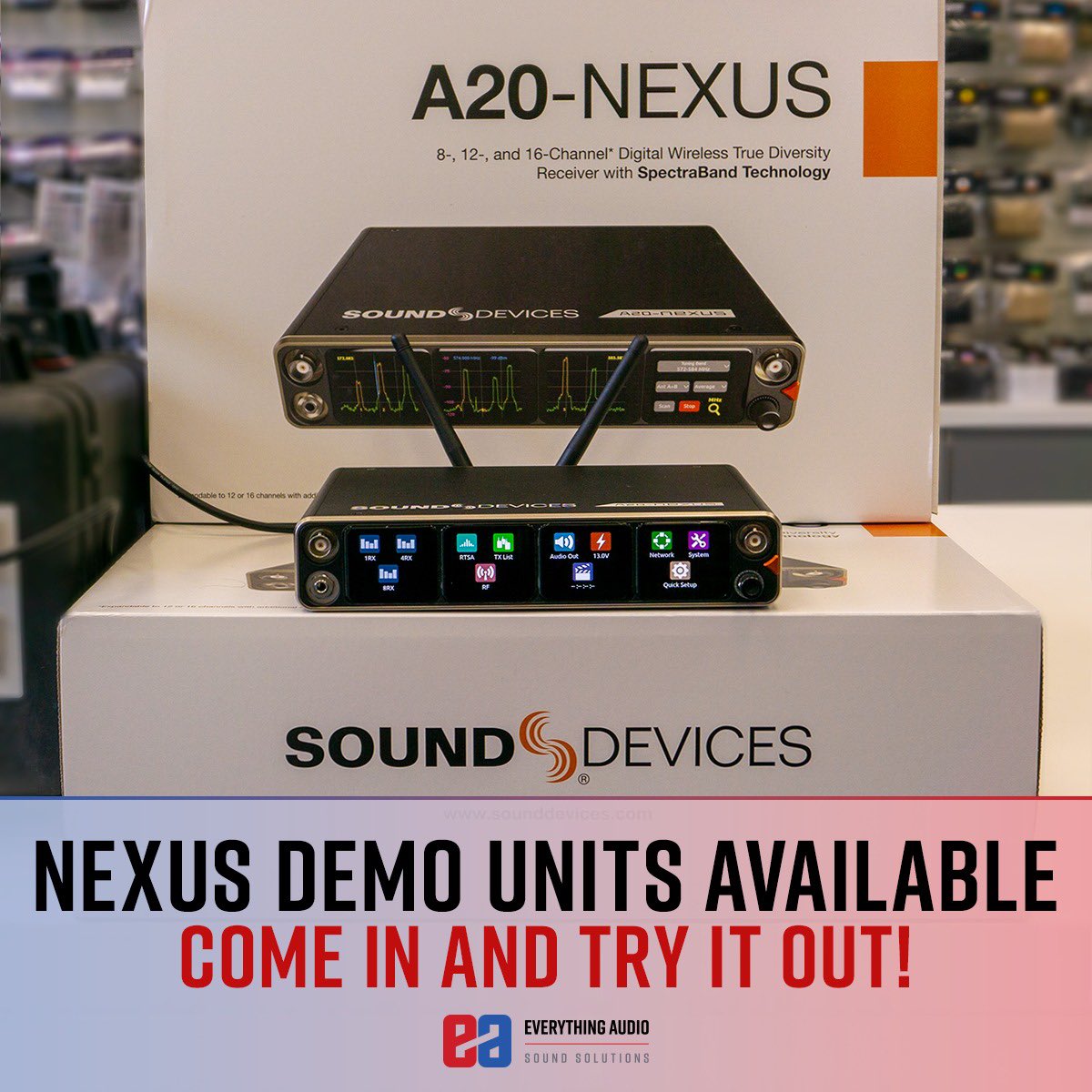 EAelstree's tweet image. 🤩16-Channels of wireless audio in one unit!😮

We now have a fully-loaded 16-channel @sounddevices A20 Nexus in our demo/rental department! 

Thinking of taking this baby for a spin? Get in touch with our audio experts to find out more! 📲 

#productionsound #sounddevices