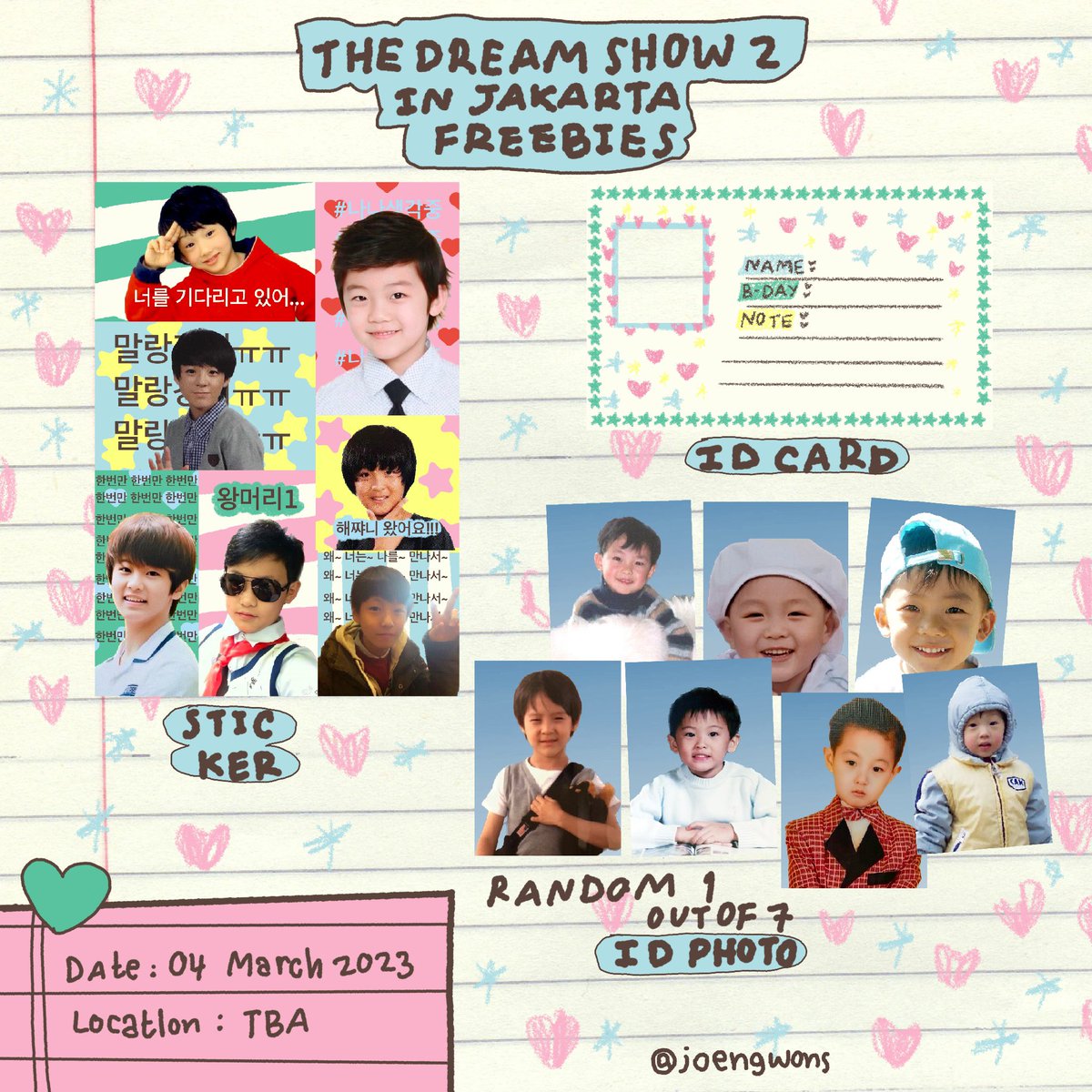 joengwons's tweet photo. [ rt + like ]

⋆ ₊ ﾟthe dream show 2 in jakarta freebies 𖤐 * ₊ ⋆

♡̷ date : 04 march 2023
♡̷ location : tba

limited quantity, first come first serve ◡̈
see you there! ₍ᐢ..ᐢ₎

#TDS2inJKT 
#THEDREAMSHOW2_in_JAKARTA https://t.co/pM6AnkqTkG
