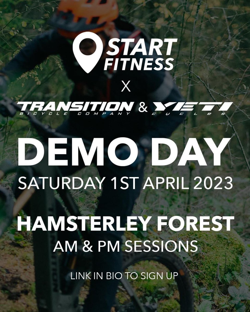 Join us for our Start Fitness x Transition &amp; Yeti Demo Day at Hamsterley Forest on Saturday the 1st April 2023! PLUS £50 VOUCHER BACK FOR ATTENDING 🤩🚵🏻

Get your tickets on the event link below!

eventbrite.co.uk/e/start-fitnes…