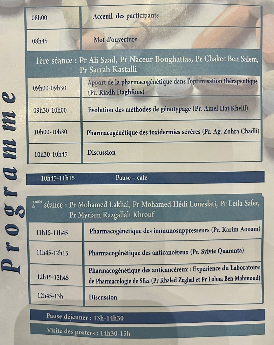 rnpgx's tweet image. Le #RNPGx bien représenté à la journée de pharmacologie clinique de Monastir avec une présentation du Dr Sylvie Quaranta sur la PGx des anticancéreux et une du @profnpicard sur la PGx en pratique clinique.