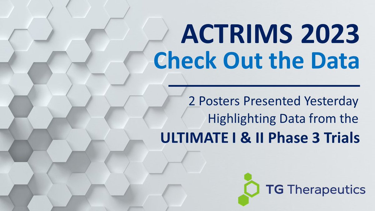 TGTherapeutics's tweet photo. We presented 2 posters during #ACTRIMS23 highlighting data from the ULTIMATE I & II Phase 3 trials in #MS – Check out the data here: https://t.co/Cqf9Szag9k #FearlessForScience $TGTX https://t.co/8pEzr9X5qm
