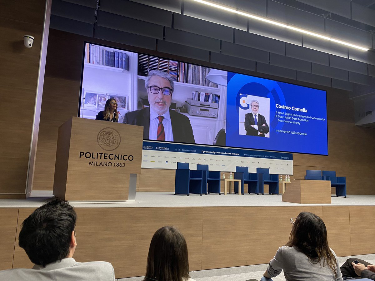 Osserv_Digital's tweet photo. Interviene Cosimo Comella, Head, Digital Technologies and Cybersecurity Dept. Italian Data Protection Supervisor Authority #OCDP22 #cybersecurity https://t.co/Row5TeEusz
