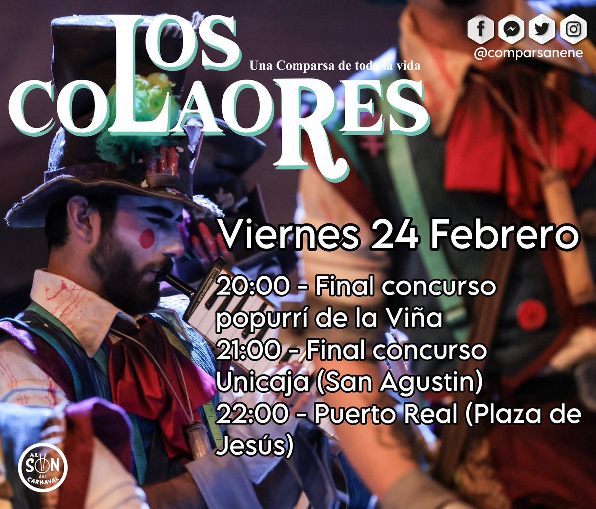 comparsanene's tweet photo. ⚠️Nos vemos esta noche⚠️
#loscolaores #unacomparsadetodalavida #lacomparsadenenecheza #carnavaldecadiz #carnavaldecadizcalle #carnavaltour #alsondelcarnaval https://t.co/BqvSGm3UI0