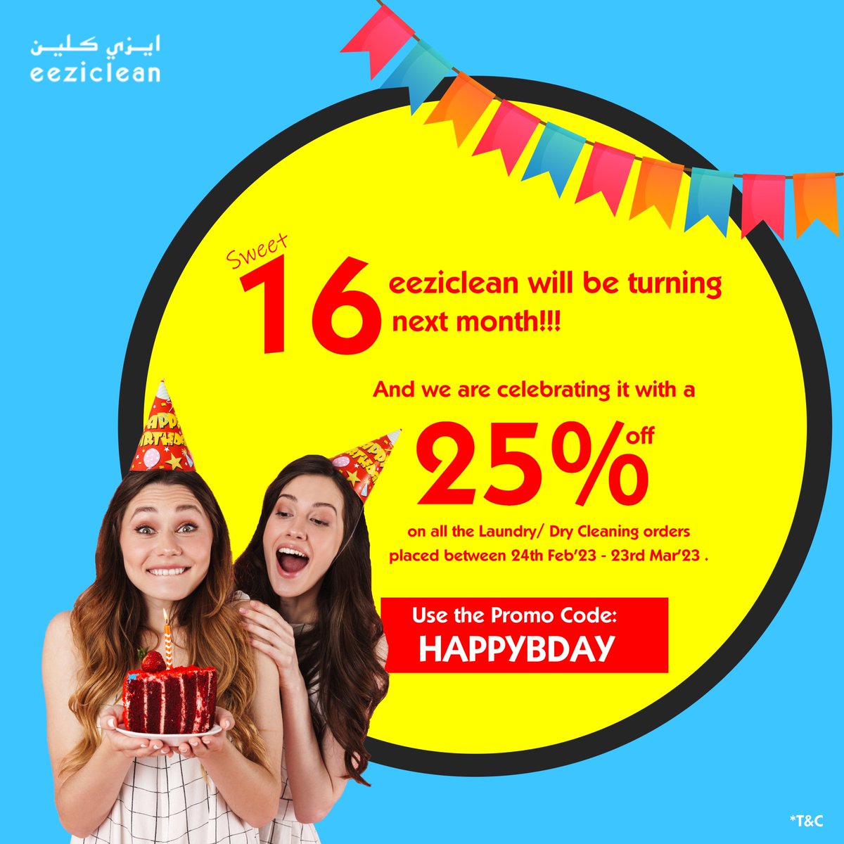 eeziclean's tweet photo. It's eeziclean's sweet 16th #Birthday in a month. And we would like to celebrate the WHOLE MONTH with a 25% discount on Laundry/ Dry Cleaning orders worth AED 100 and above. 
Download the #eeziclean App today &amp; use the code ' HAPPYBDAY' to avail this limited period offer. https://t.co/xft5gx56eW