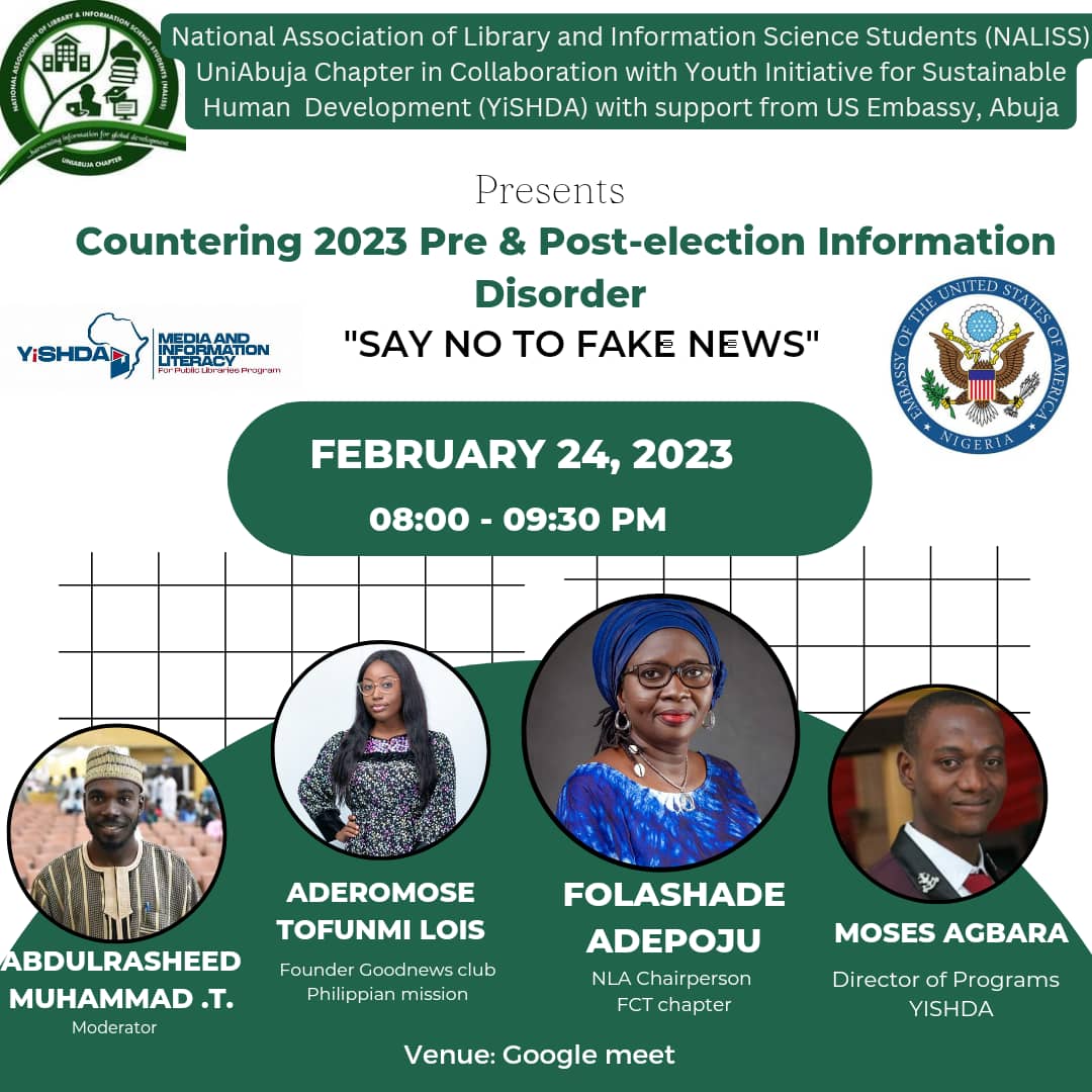 GoodnewspmClub's tweet photo. Information disorder syndrome is the sharing or developing of false information with or without the intent of harming and they are categorized as misinformation, 
 Join us today Venue: Google meet https://t.co/J1XgCiAq8M
@yishda @LilyTofunmi
#saynotofakenews
#saynotoviolence🚫 https://t.co/YpKuE7ontV