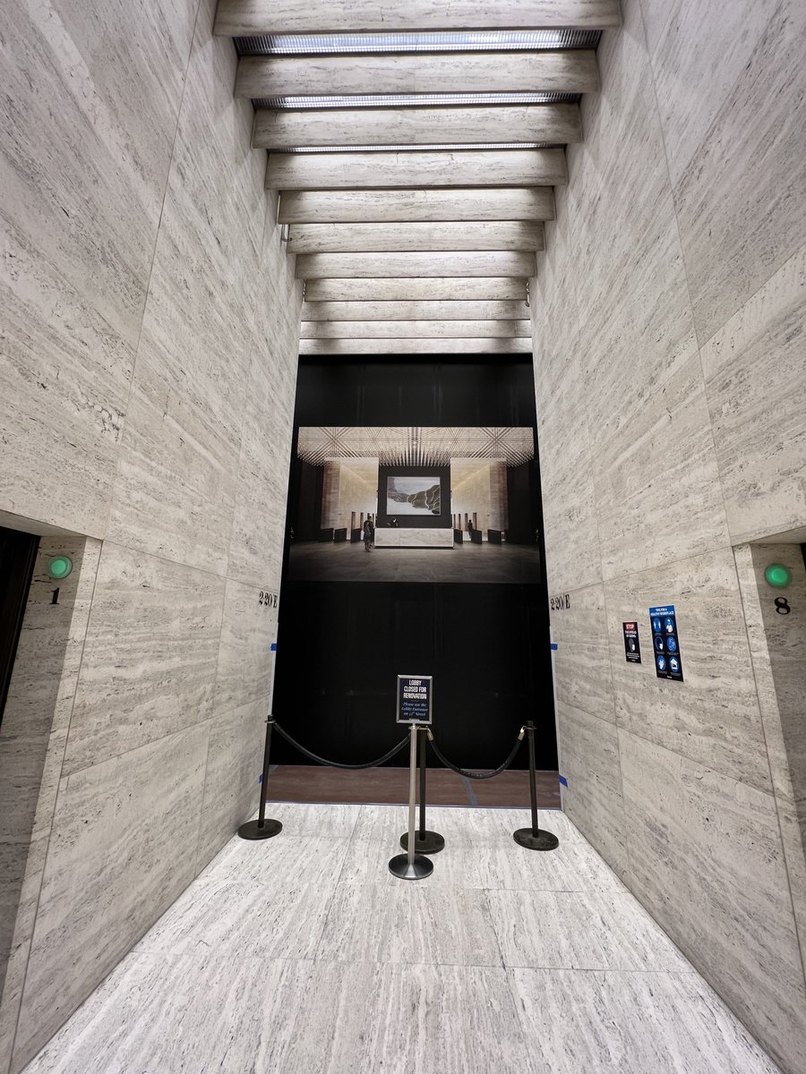 getLayr's tweet image. Custom-printed construction signage to show your tenants what's coming.  One of the easiest and least expensive ways to showcase high-quality artwork in a large scale #layr #signage #lobby #renovation #creative #large-format