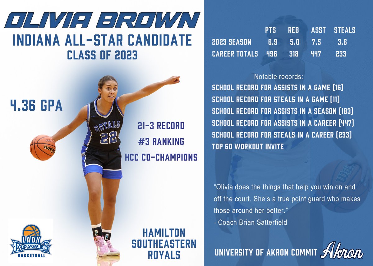 Presenting Indiana All Star Candidate Olivia Brown!  #Proud2BeARoyal <a href="/IBCA_Coaches/">IBCA Coaches</a> <a href="/IndyStarSports/">IndyStarSports</a> <a href="/KyleNeddenriep/">Kyle Neddenriep</a>