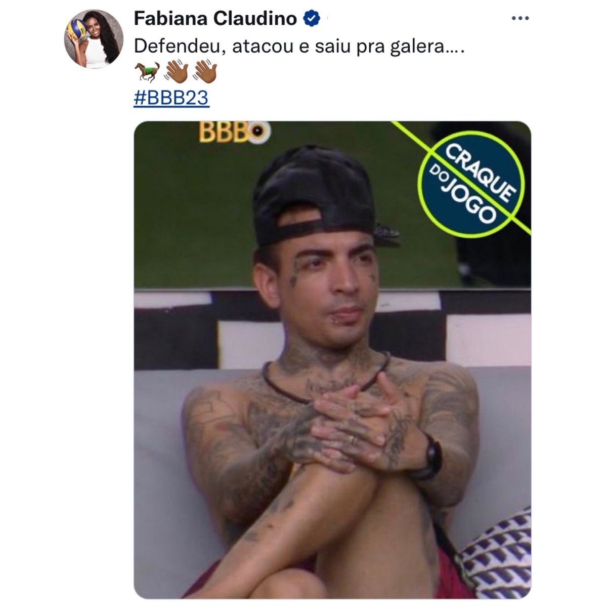 letiro_drigues's tweet photo. 🚨VEJA: Fabi Claudino, que joga no mesmo time de vôlei de Key, postou tuíte elogiando a jogada de Guimê na formação do paredão de ontem. #BBB23 https://t.co/VDaFrWLbx6