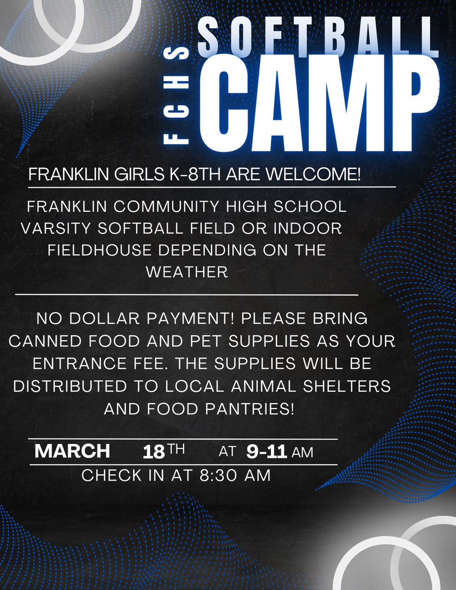 if you go to franklin schools and play softball you should come check out this camp: grades k-8👍