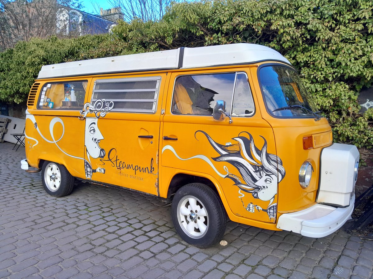 First pressing of our album available in Orange Moon Records at @SteampunkCoffee in North Brewick. Checkout their van!!