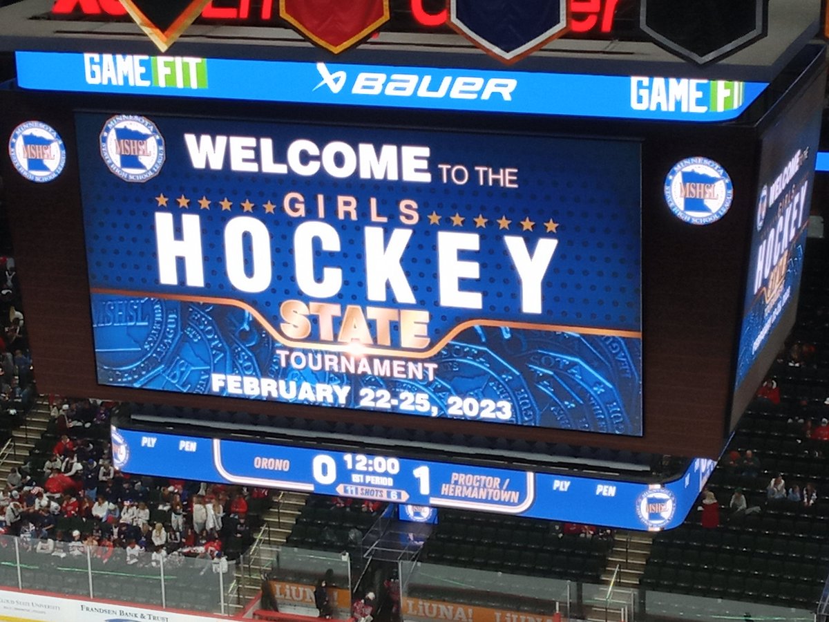 Reese Heitzman's goal at 6:21 gives Proctor/Hermantown a 1-0 lead over Orono going into the first intermission at the Class A girls hockey state semifinals. The Mirage have to stay out of the penalty box. Orono, which had two power plays in the first, has a 11-6 shots advantage.