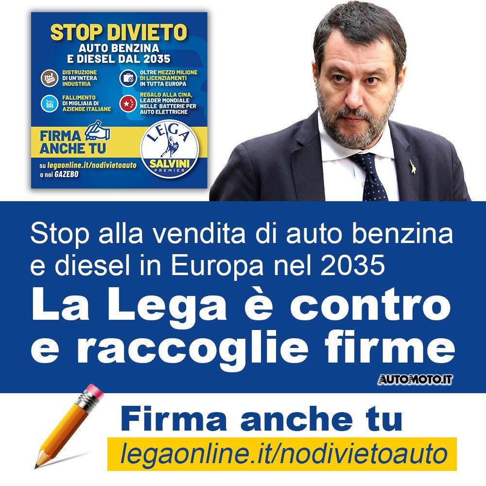 matteosalvinimi's tweet photo. ✍🏻 FIRMA PER DIRE STOP AL DIVIETO DI AUTO BENZINA E DIESEL DAL 2035
Centinaia di migliaia di licenziamenti e migliaia di fallimenti aziendali in Italia: il provvedimento votato in Europa sarebbe un suicidio economico e sociale per il nostro Paese.
(1/4) https://t.co/QorkOnvfo7