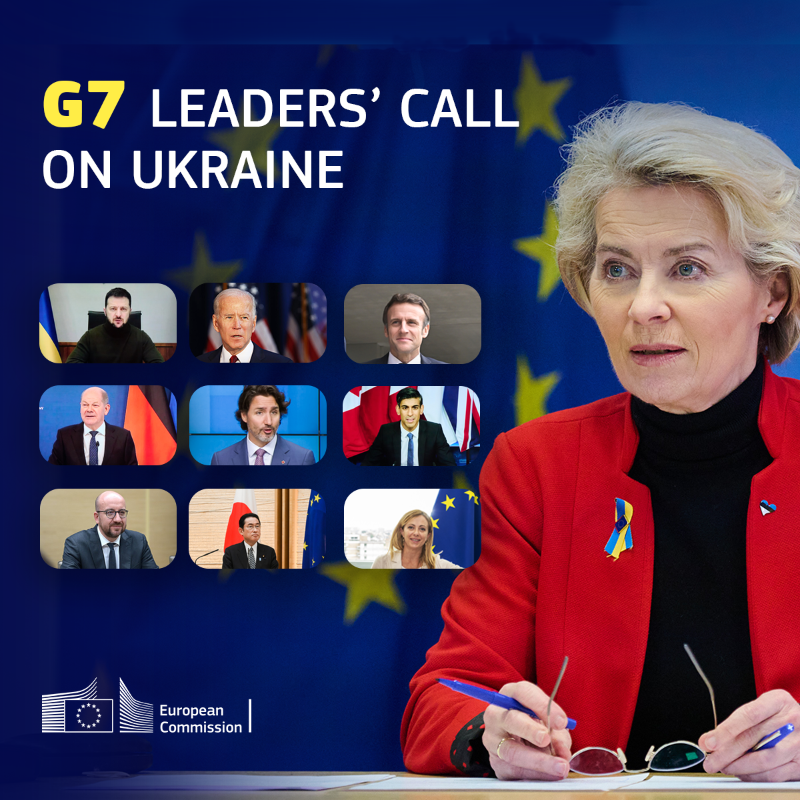 vonderleyen's tweet photo. United. The world is standing with Ukraine.
 
As G7, we reiterated today our enduring support and solidarity to President @ZelenskyyUa.