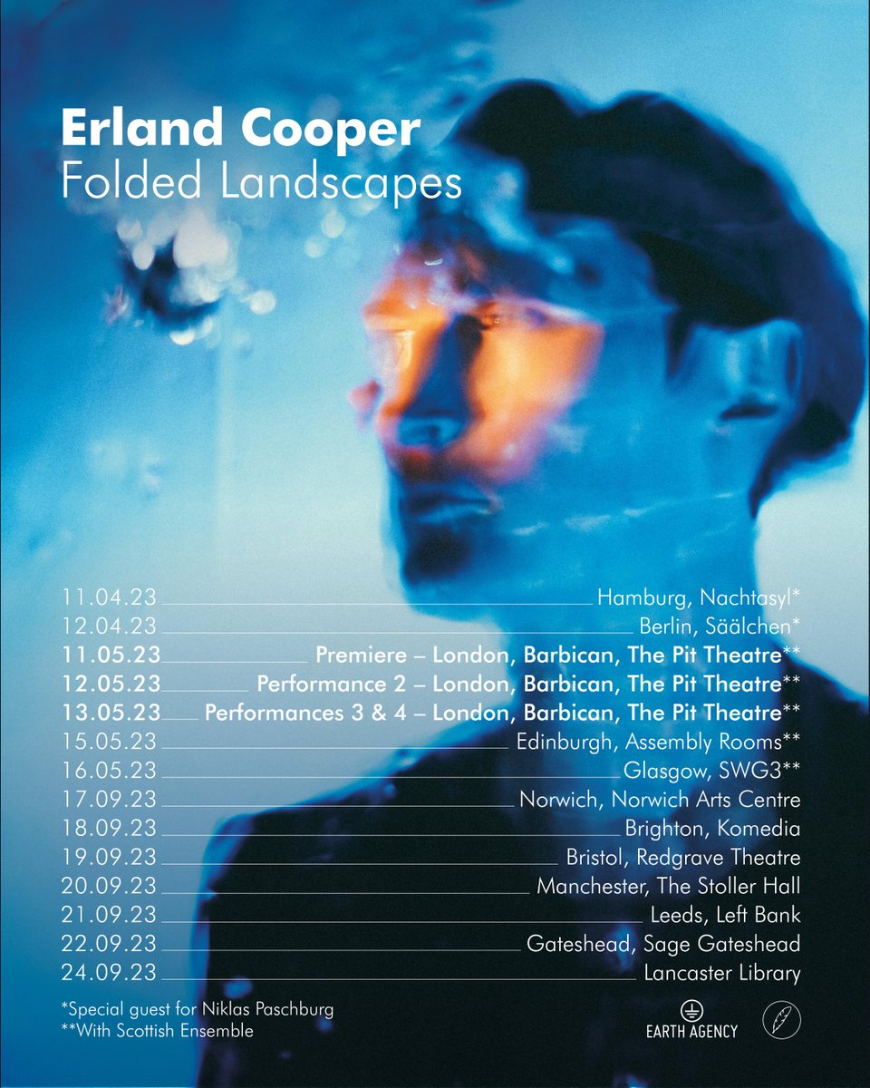 New tour announcement by @ErlandCooper surrounding his new album ‘Folded Landscapes’. Exclusive pre-sale here: erlandcooper.com/live #erlandcooper #foldedlandscapes #mercurykx #decca #ontour #newtour #europeantour #uktour #onsalenow #earthagency #earthmusicagency