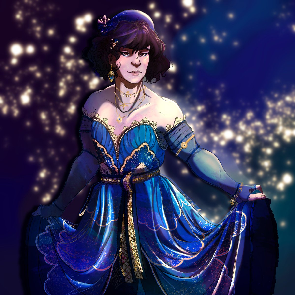Isiybelle's tweet photo. full color halfbody for @wyvernnests

#digitalart #digitalillustration #illustration #characterart #commissionart #faeball #ballgown #stars #astrology #dnd #dndcharacter #gnome #fancyoutfit https://t.co/BR4VS6gKbm