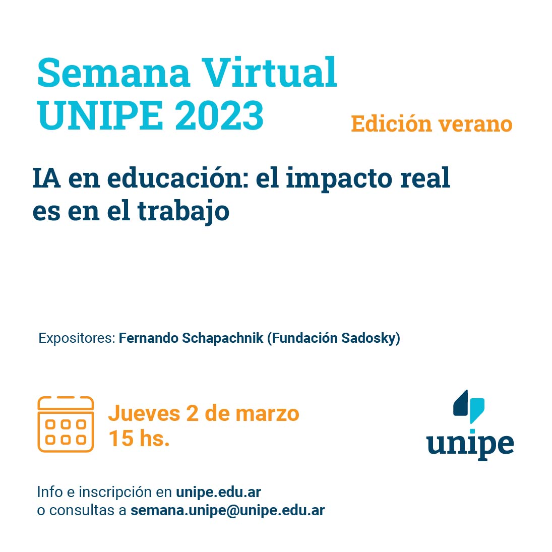 Semana Virtual UNIPE 2023 💻📚
Edición Verano☀️

✅ #INFORMATICA

Inscribite en las actividades 👇
unipe.edu.ar/unipevirtual/i…

✉️ Consultas:  semana.unipe@unipe.edu.ar