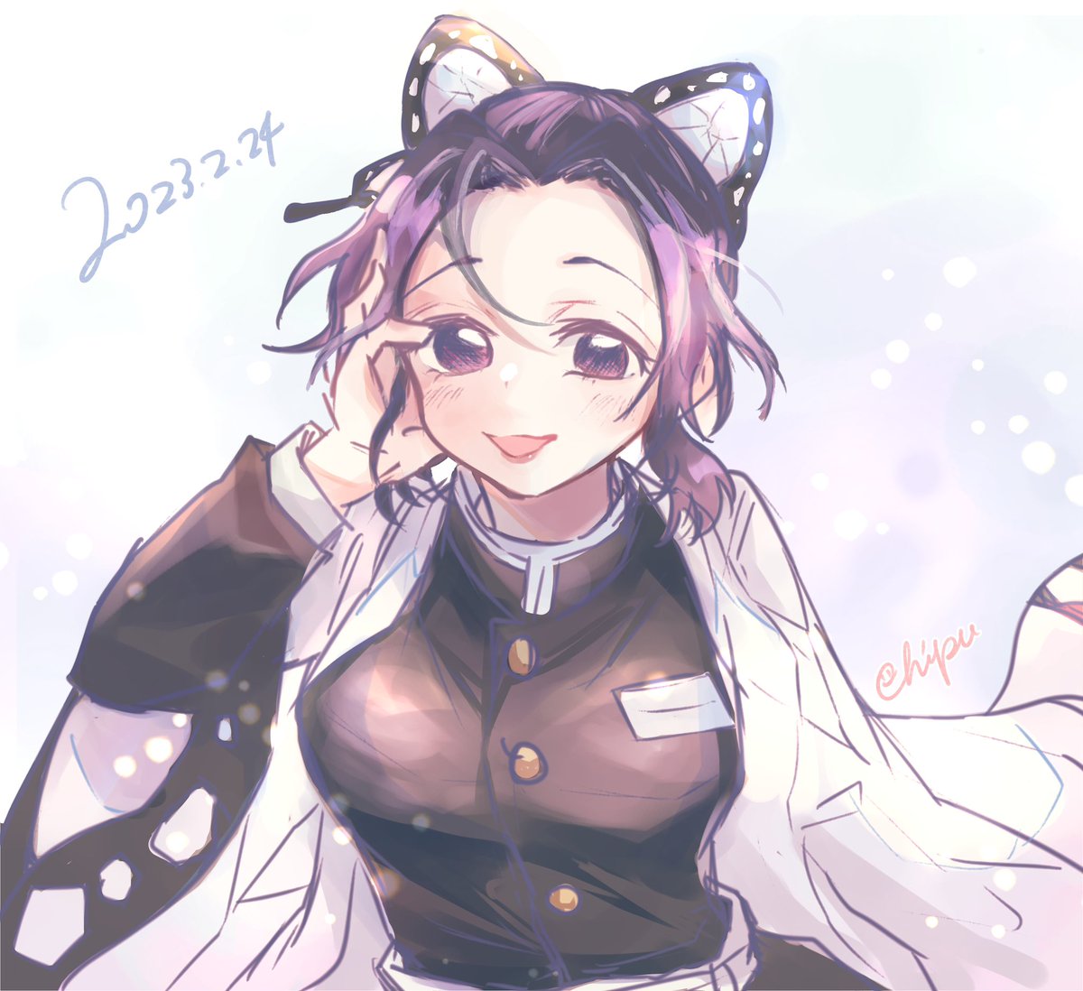 ち🐶ぷ🌟さんがTwitterに投稿した胡蝶しのぶ(鬼滅の刃)のイラスト。