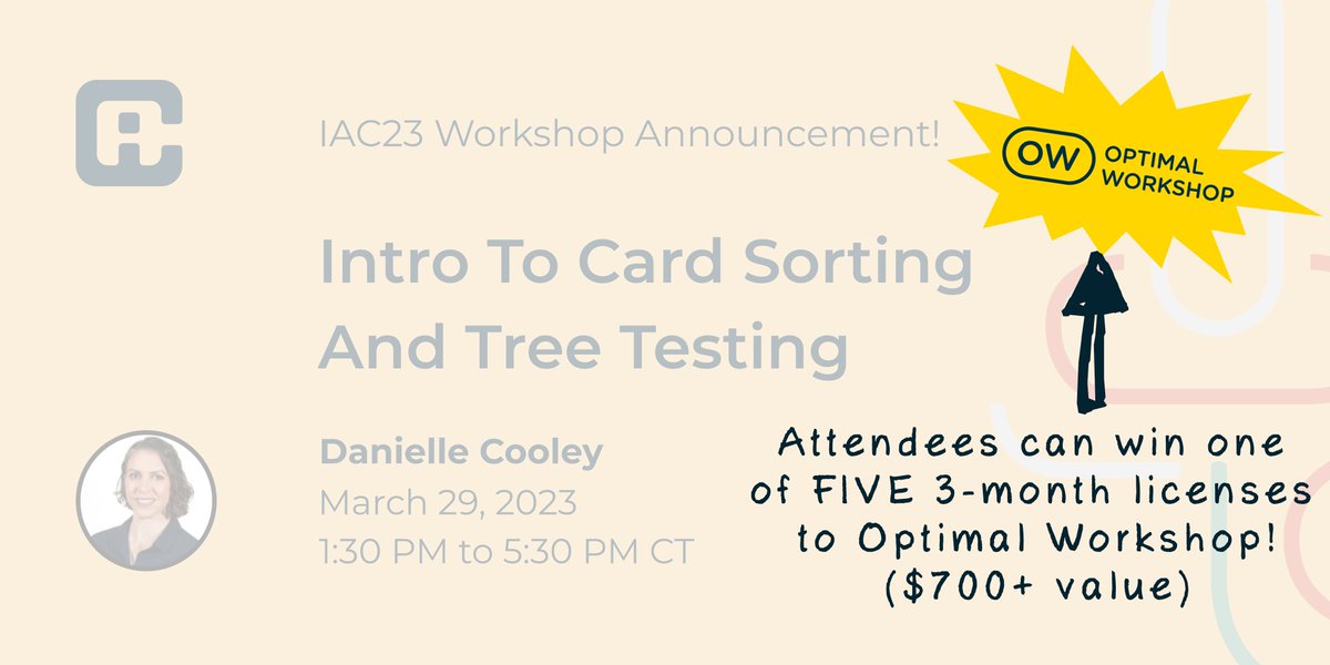 You could *turn a profit* on your <a href="/theiaconf/">IAC - Information Architecture Conference #IAC26</a> workshop! My fantastic friends at <a href="/optimalworkshop/">Optimal Workshop</a> are giving me FIVE 3-month subscriptions to give away to my session's attendees! ($749 value for a $325 workshop!) 

Info &amp; registration at bit.ly/IAC23CSTTOW. 

#IAC23 #IA #UX