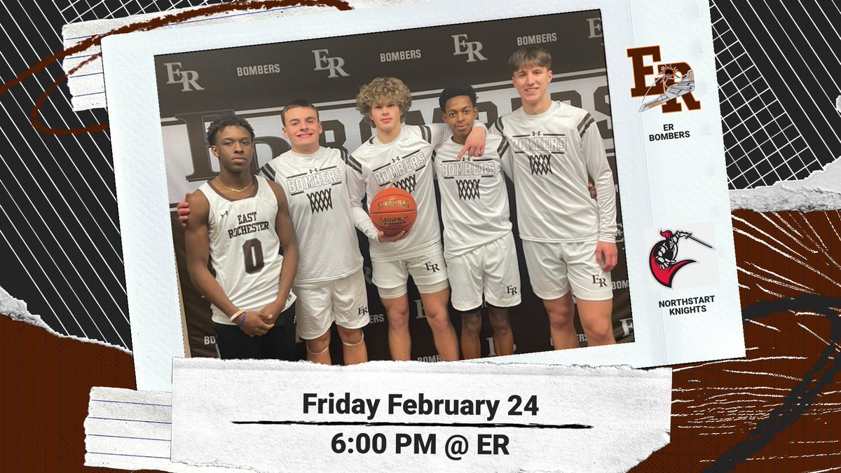 ⁦<a href="/ERocBoysBBall/">East Rochester Boys Basketball</a>⁩ hosts ⁦<a href="/NCA1972/">Northstar Christian Academy</a>⁩ Northstar Tonight at 6:00 in quarterfinals of the C1 ⁦<a href="/SecVBBasketball/">Section V Boys Basketball</a>⁩ Tournament. Let’s Go Bombers!!! $6 Cash at the door. ⁦<a href="/Bombers_Sports/">Bomber Athletics</a>⁩ ⁦<a href="/PrimetimeBall_/">Primetime585⭕️</a>⁩ ⁦<a href="/PickinSplinters/">Paul Gotham</a>⁩