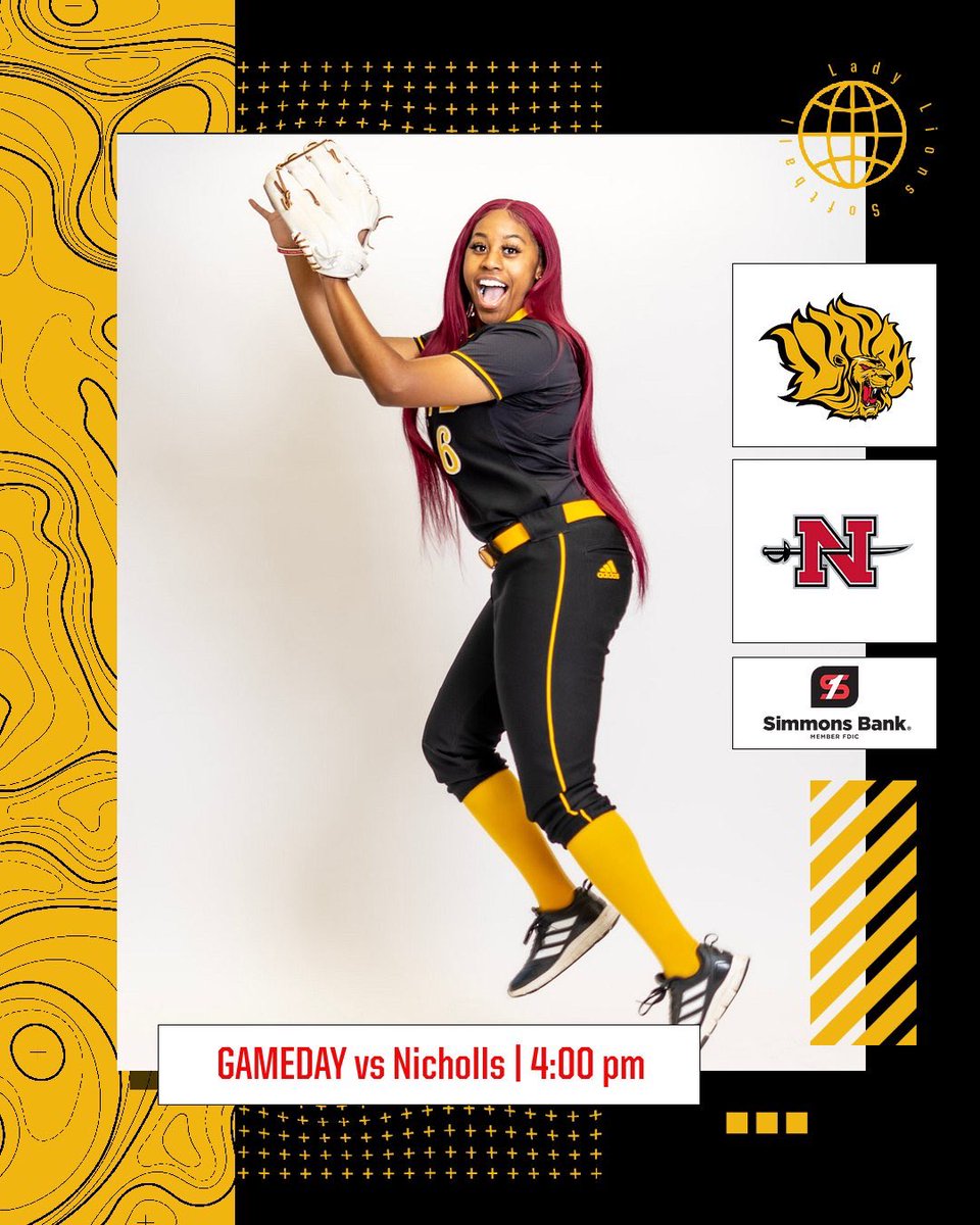 𝑮𝑨𝑴𝑬𝑫𝑨𝒀 🥎
@UAPB_Softball 
📆 𝑻𝑶𝑫𝑨𝒀
⏰ 4:00 𝒑𝒎 
🆚 𝑵𝒊𝒄𝒉𝒐𝒍𝒍𝒔 
📍𝑯𝒂𝒕𝒕𝒊𝒆𝒔𝒃𝒖𝒓𝒈, 𝑴𝑺