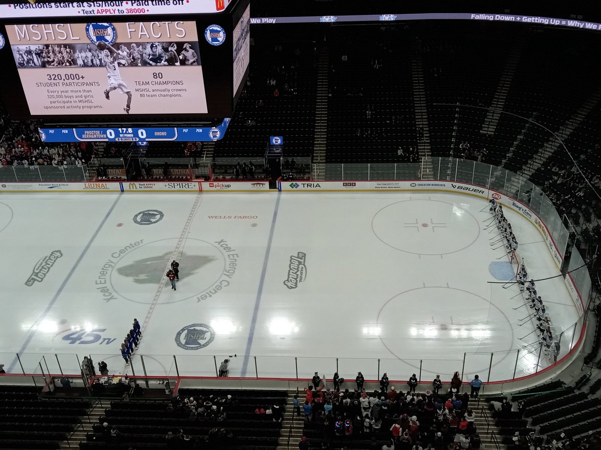 Proctor/Hermantown lines up before the start of the Class A girls hockey state semifinals against Orono at Xcel Energy Center in St. Paul.