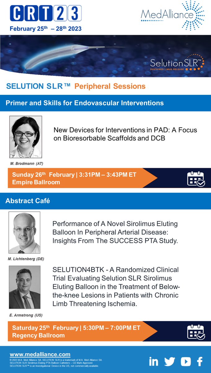 MedallianceSA's tweet photo. We're delighted to be back in Washington D.C. for #crt2023 , our breakthrough technology Selution SLR will be presented in the clinical program.  

Our MedAlliance team is thrilled to see you there! 

#SELUTIONSLR #clinicaltrials #medicaldevices #DCB  #DEB #Coronary #Peripheral https://t.co/3dxLMcOJu6